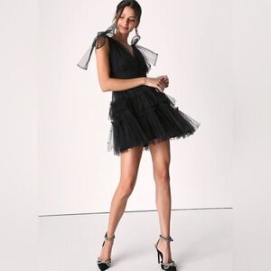 LULU’S Tulle Poof Beaded Formal Mini Dress